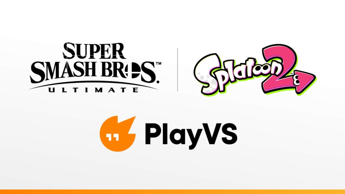Logos for Super Smash Bros. Ultimate, Splatoon 2, and PlayVS.