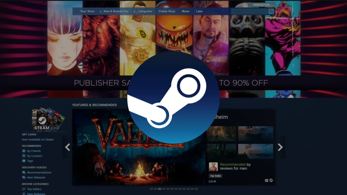 The Steam logo against a background of the storefront