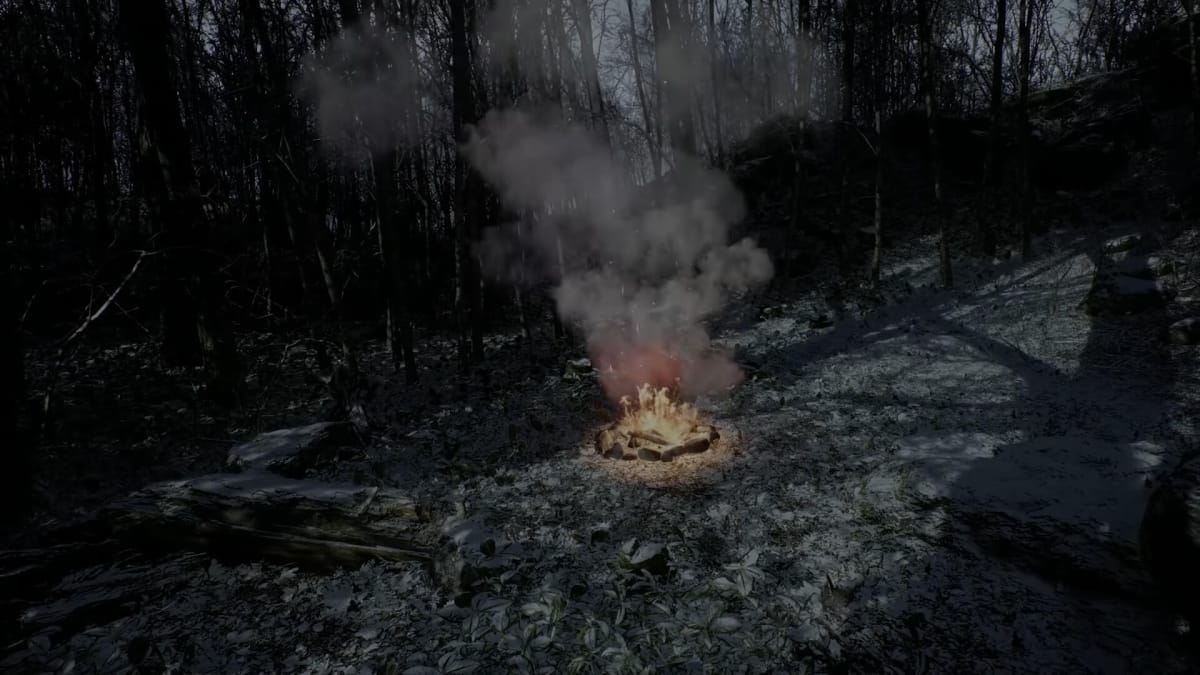 A shot of a campfire from the reveal trailer for Abandoned