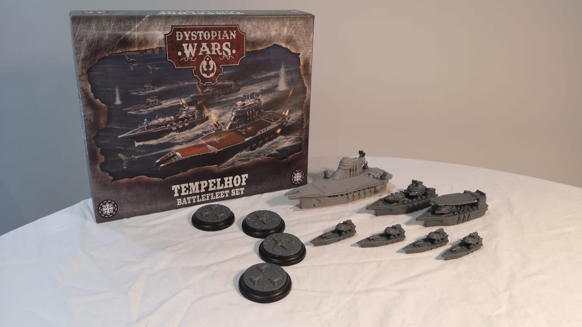 Dystopian Wars Tempelhof Battlefleet Set.