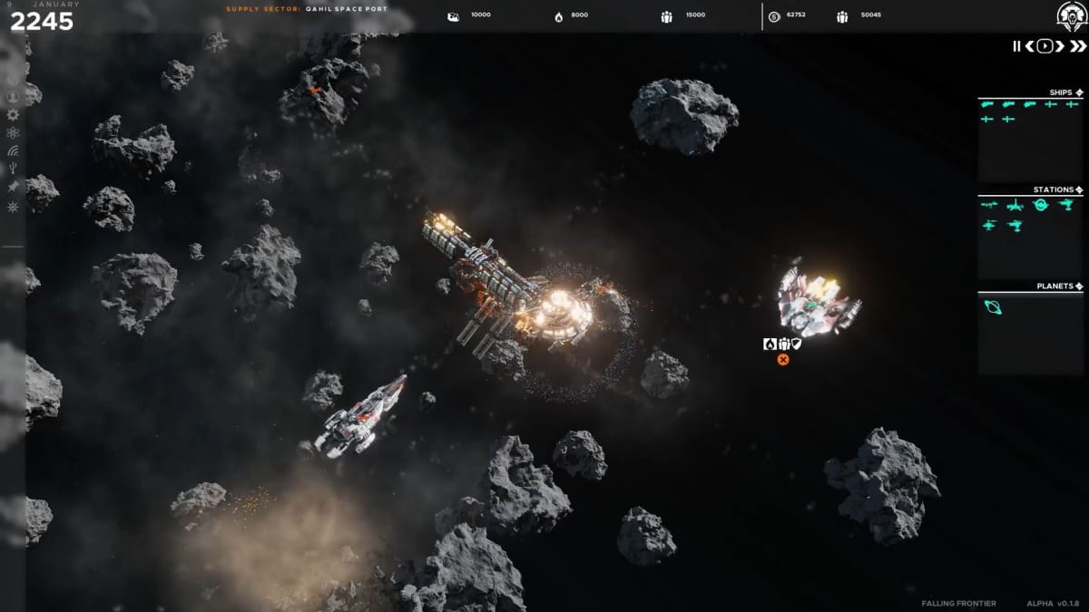 Asteroid battle in Falling Frontier 