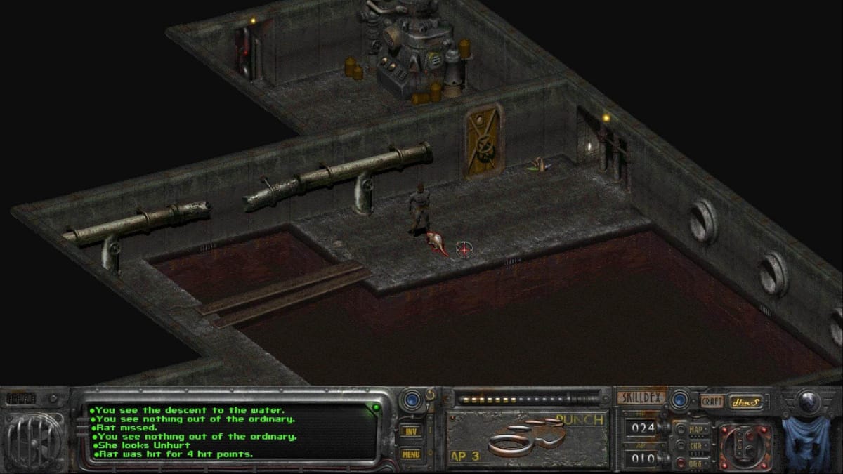 A gameplay screenshot of the Olympus 2207 mod for Fallout 2.