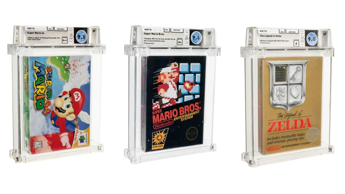 Three major cartridges graded by Wata Games and subsequently sold at auction for record-breaking amounts