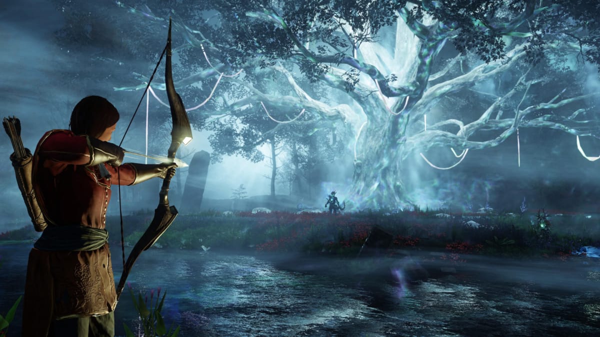 A player aiming a bow in the new Amazon MMO New World