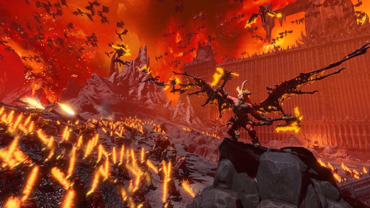 A fiery shot of destruction in Total War: Warhammer III