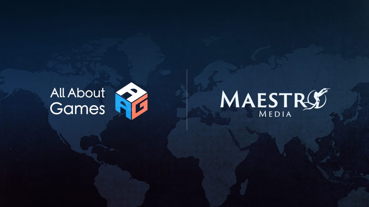 The company's titles of Maestro Media and All About Games on a blue background