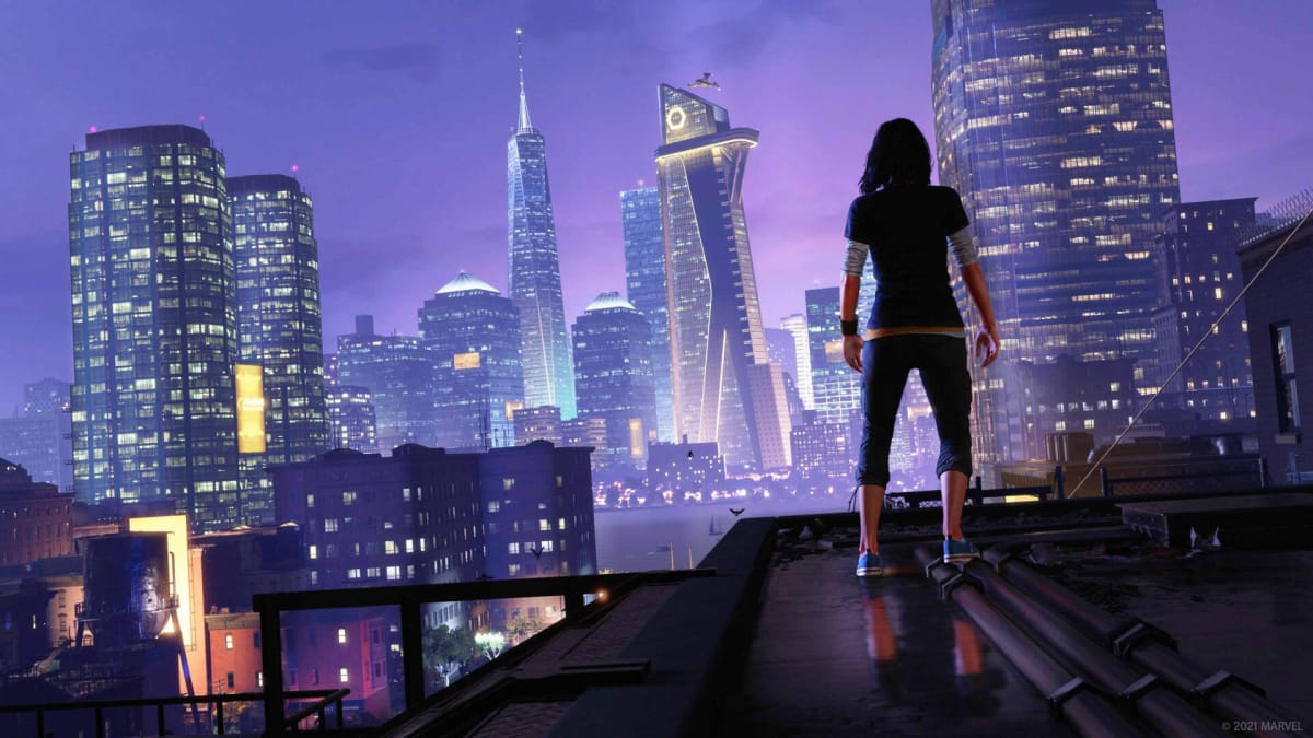 Kamala Khan looking out over the skyline in Marvel's Avengers