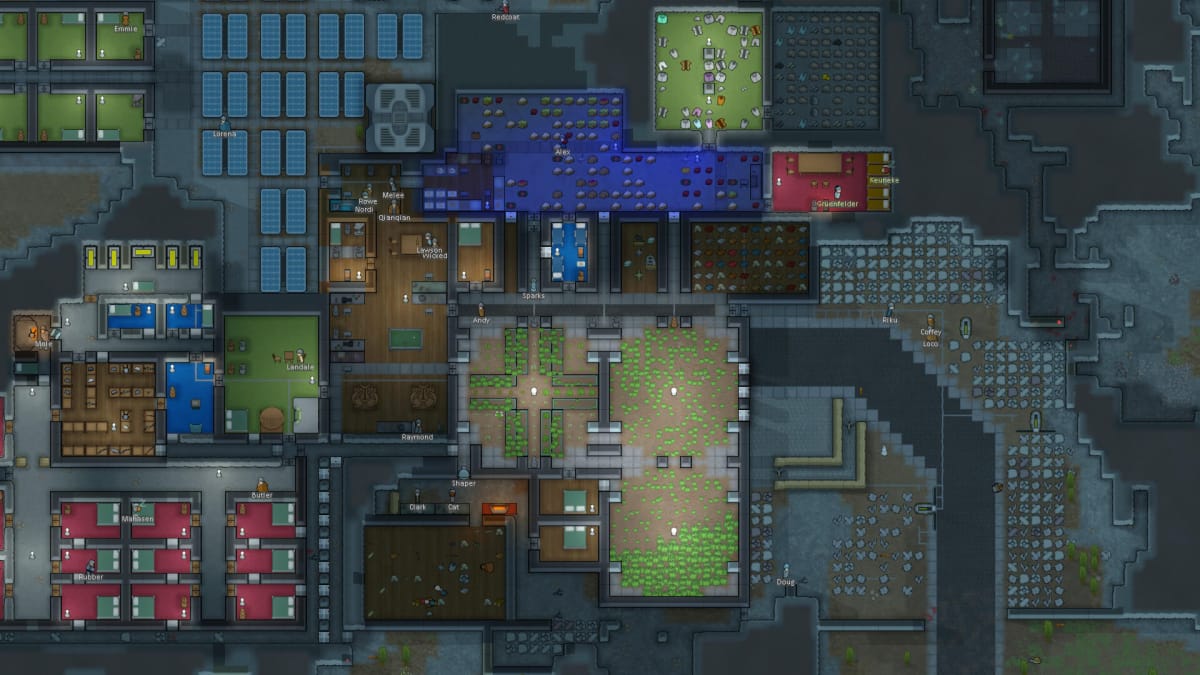 A colony bustling away in RimWorld