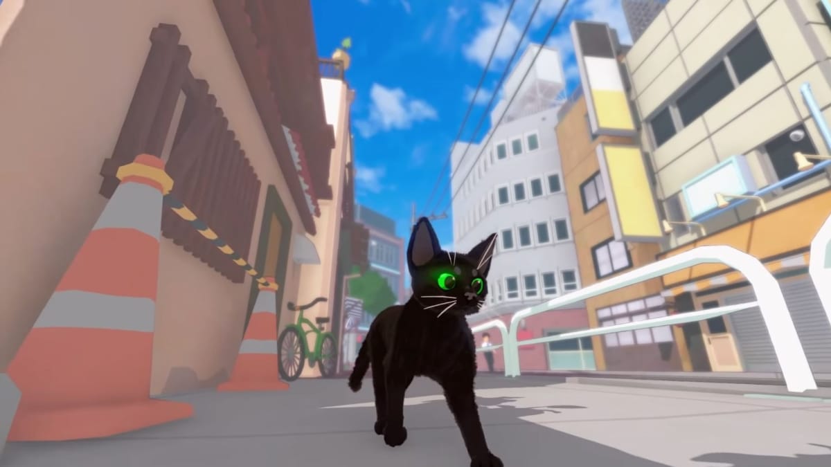 The titular cat exploring the city in Little Kitty, Big City