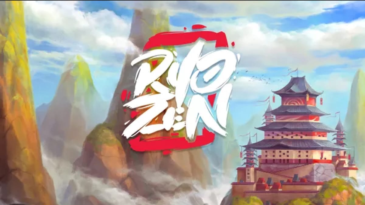 The game's title with a mountainous region and a pagoda in the background