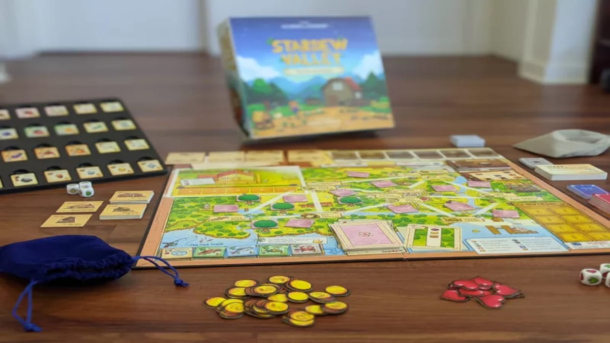 the board set up for the Stardew Valley board game
