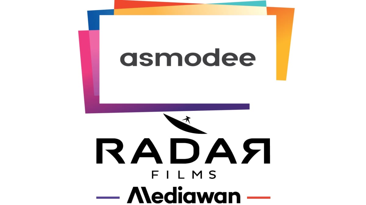 Asmodee publishing and Radar Films logos together on a white background