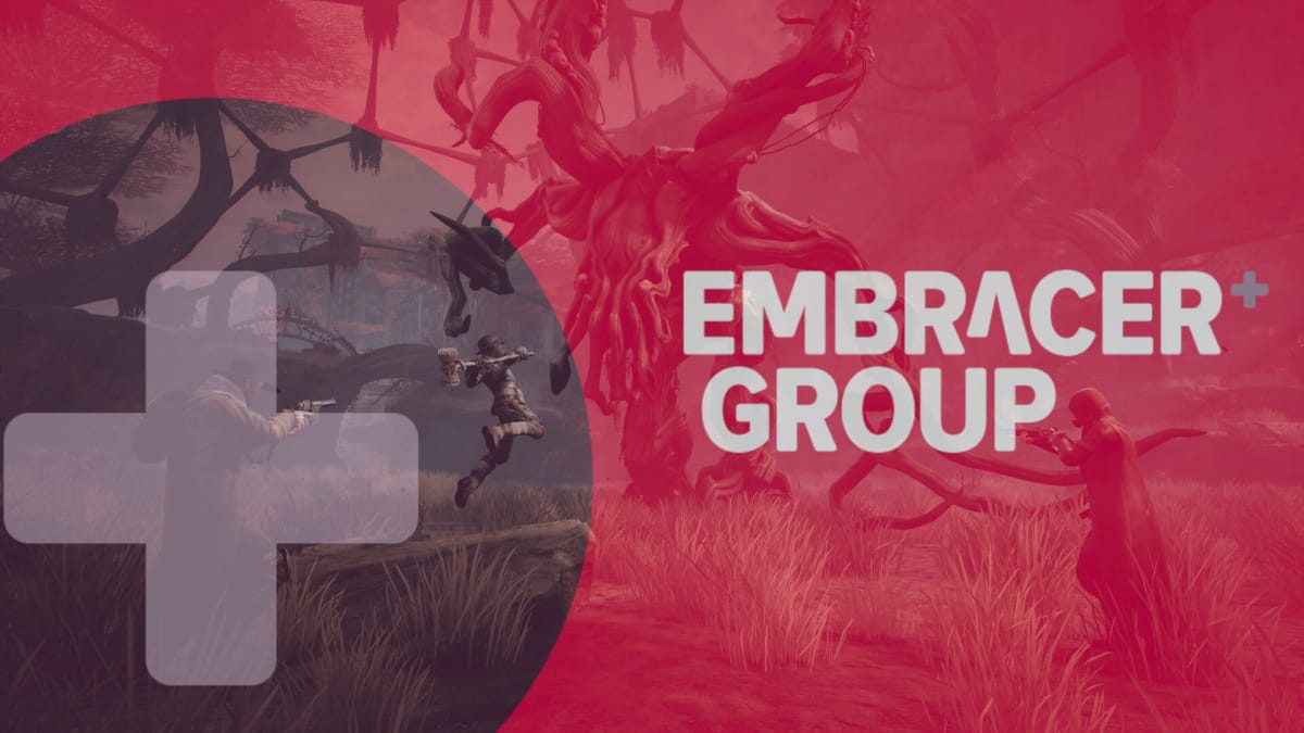 The Embracer Group logo superimposed over an image of Remnant: From the Ashes