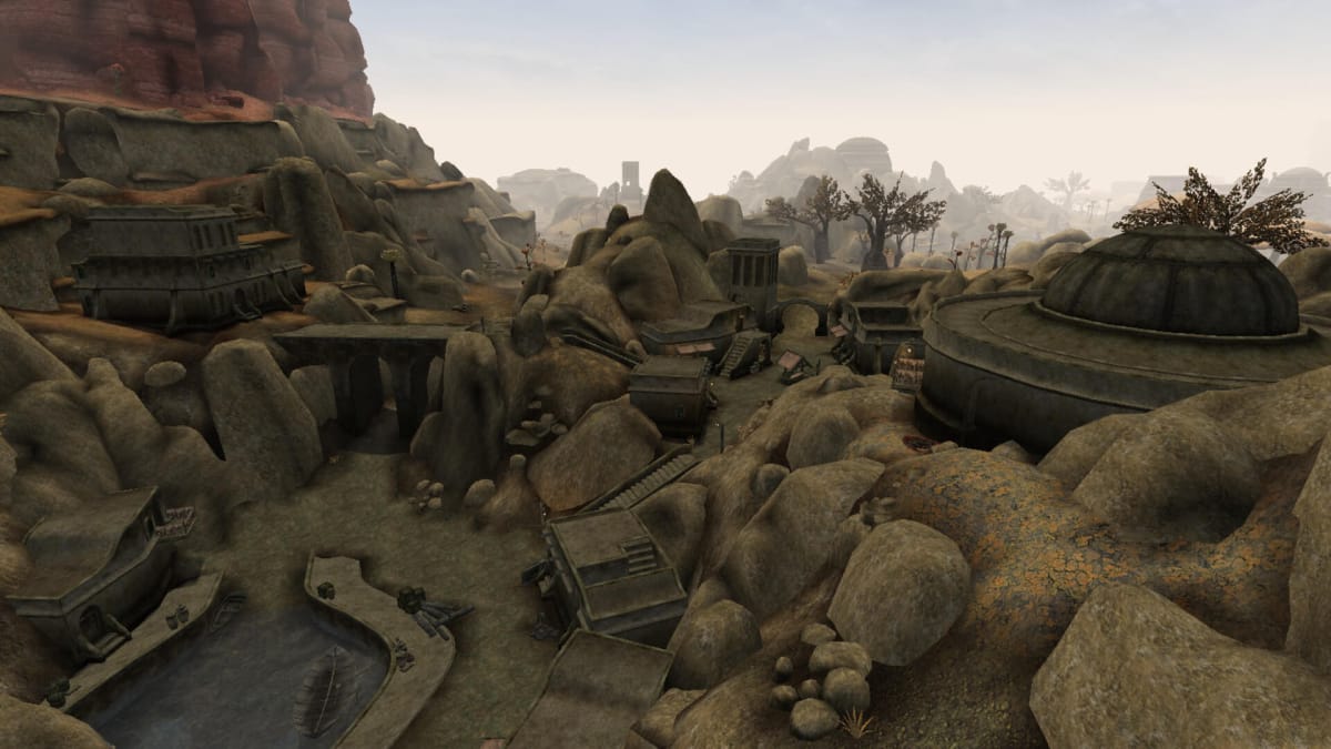 The town of Sadrathim in the Tamriel Reborn mod for Morrowind.