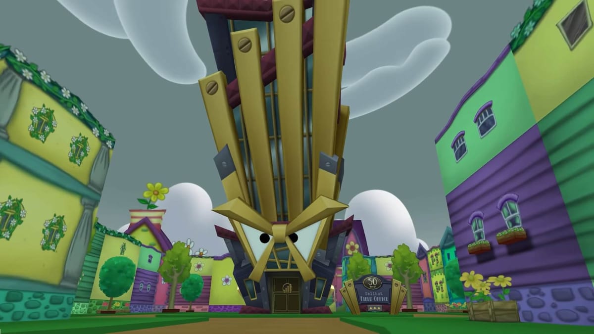 A Sellbot Field Office as seen in the Cog-Tastrophe in Kaboomberg trailer for Toontown Rewritten