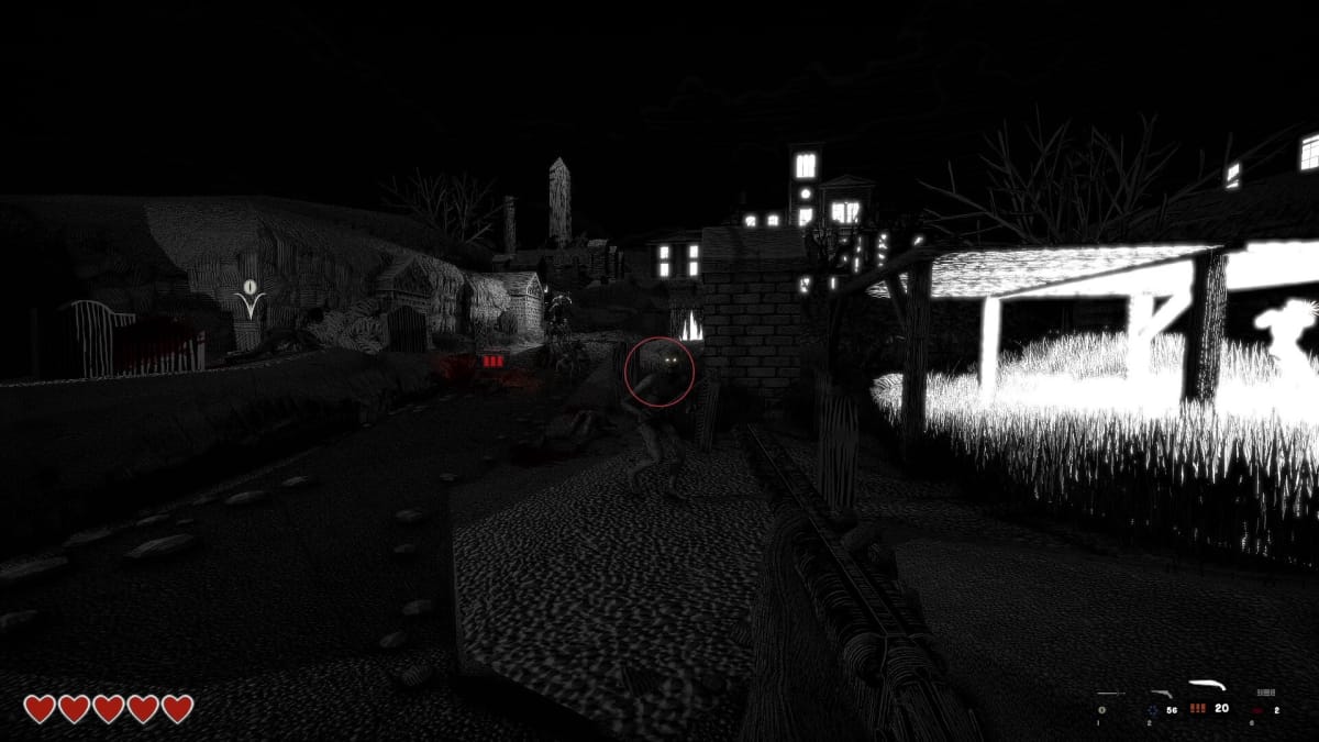 The player aiming at a zombie enemy in Kingdom of the Dead