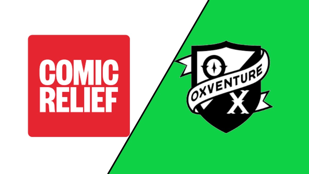 Comic Relief and Oxventure's logo's on a blank background