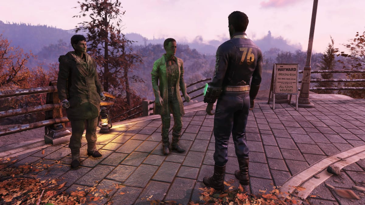 A Vault 76 dweller talking to NPCs in Fallout 76