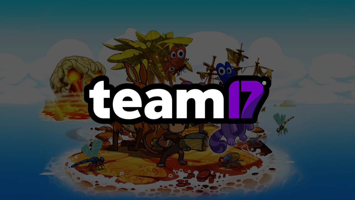 The Team17 logo overlaid on artwork of their game The Survivalists