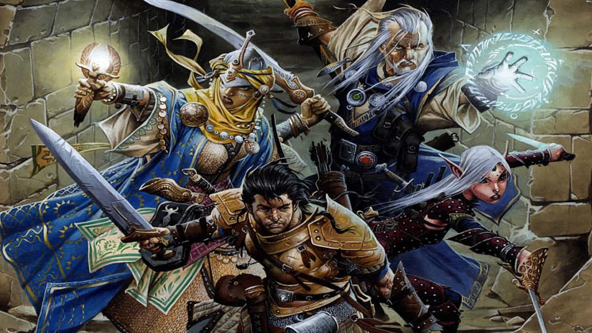 A group of adventurers going through a dungeon.