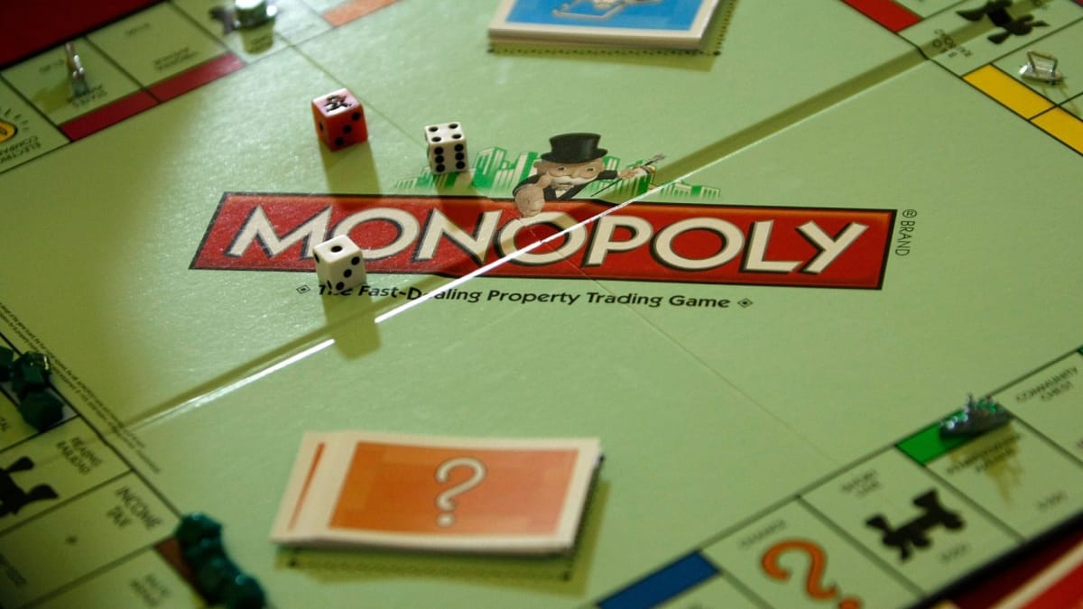 A close up of a board from a game of Monopoly