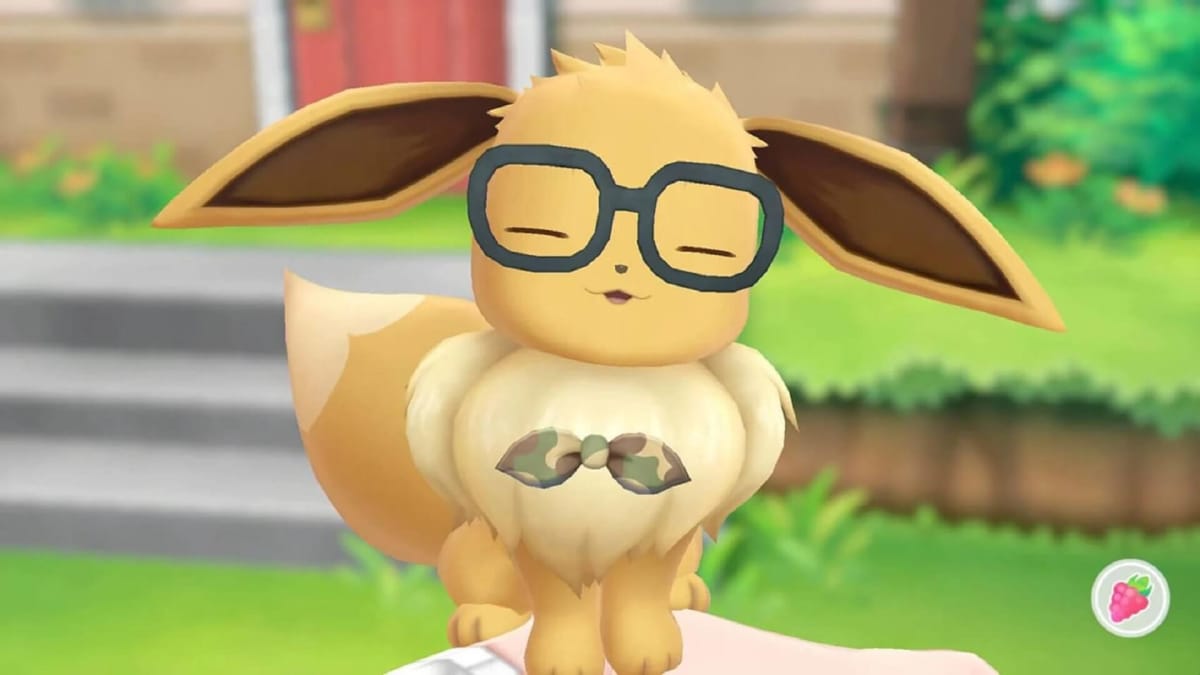 Eevee wearing glasses and a bowtie in Game Freak's Pokemon