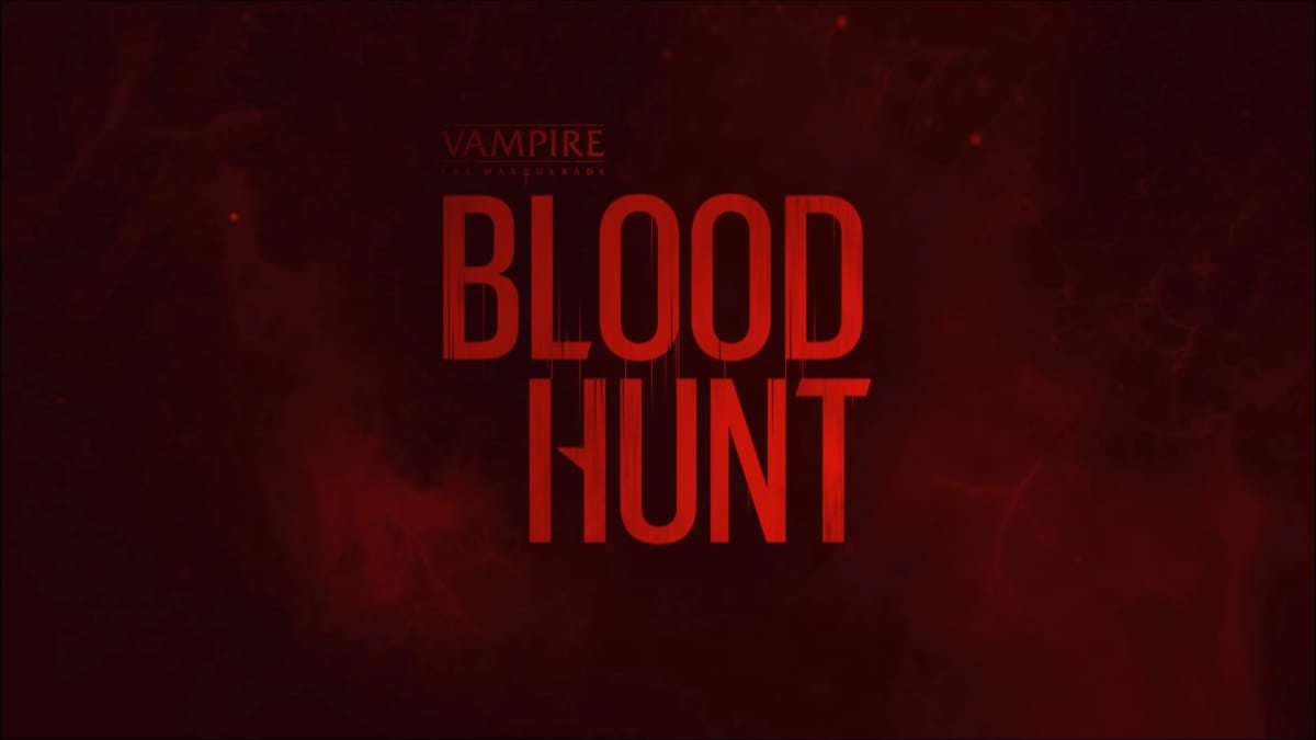 The title of Vampire: The Masquerade - Bloodhunt in red text on a black background