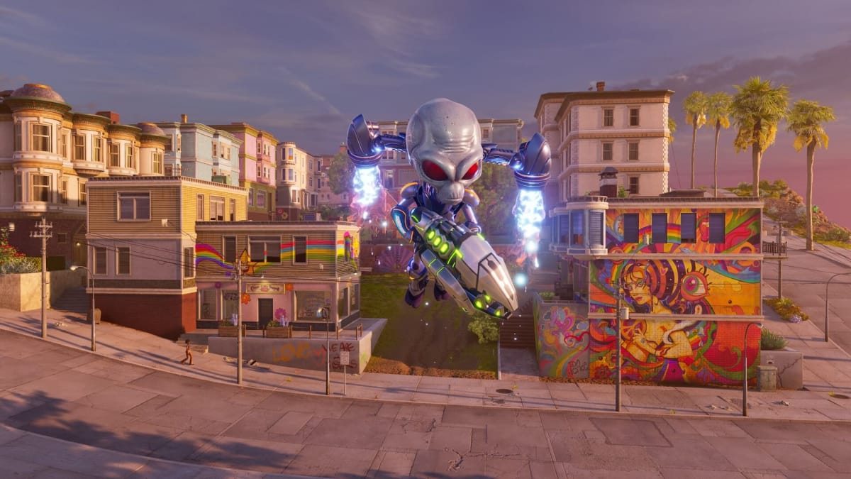 Crypto floating with a jetpack in Destroy All Humans 2 Reprobed