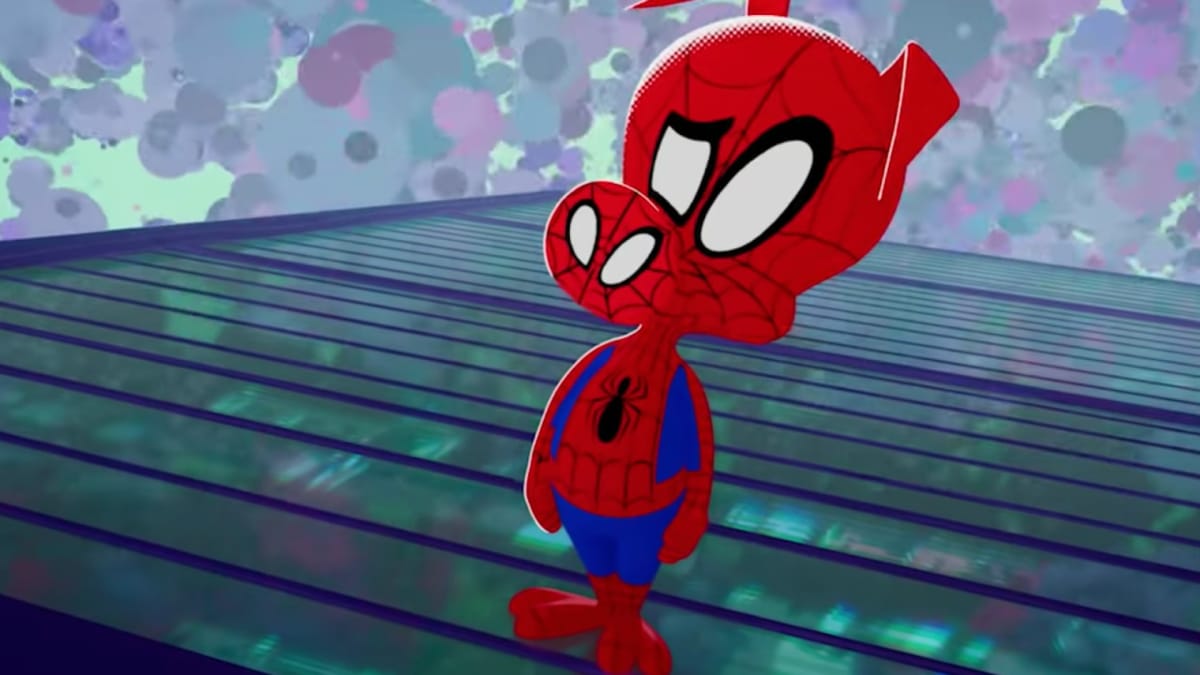 A screenshot of Spider-Ham from the animated movie, Spider-Man Into The Spiderverse