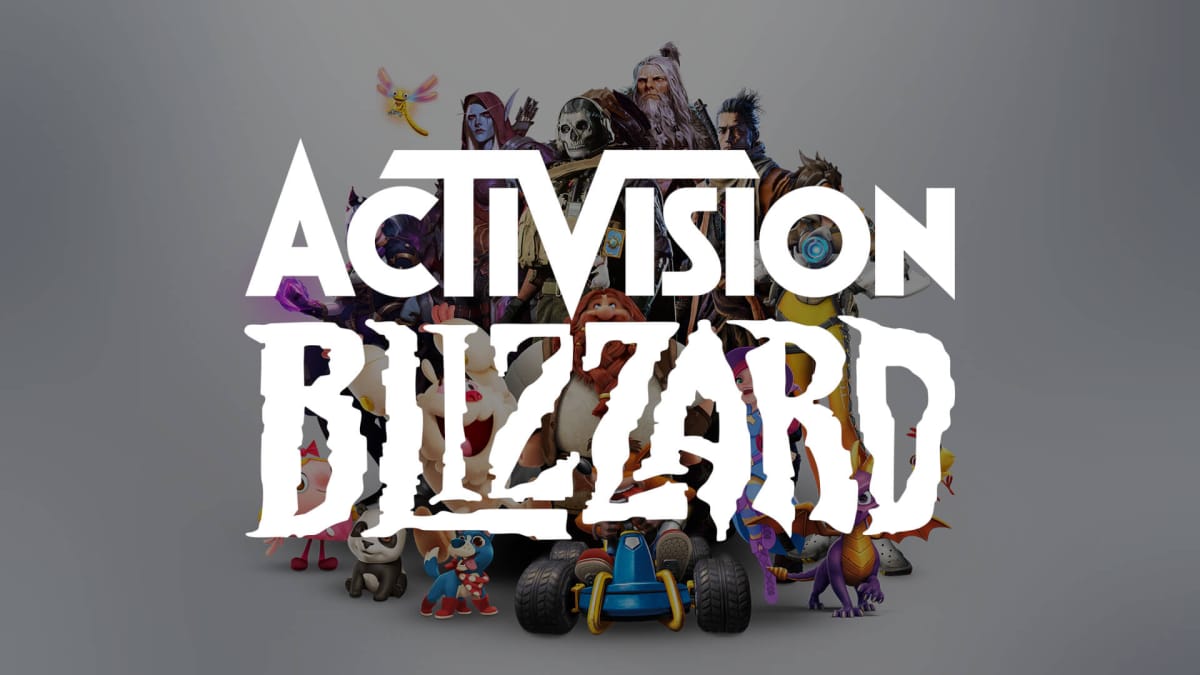 The Activision Blizzard logo over an image of the company's franchises