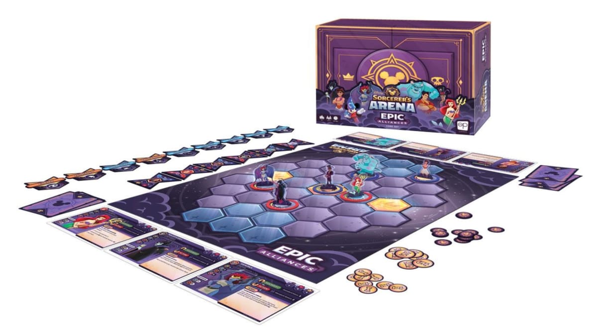 The board set up for the Disney Sorceror's Arena board game