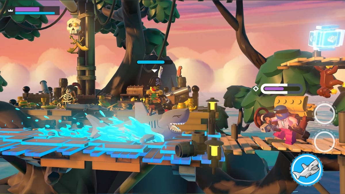 A brawl going on in the Pirate world in Lego Brawls
