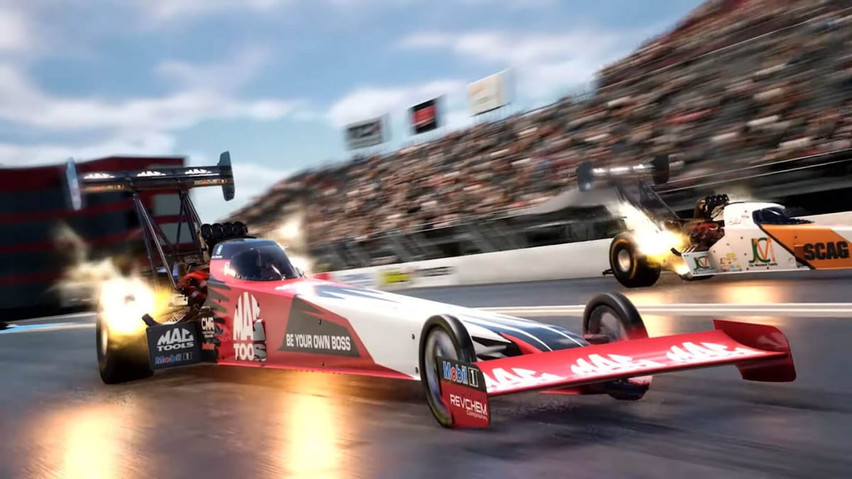 Two cars drag racing in NHRA: Speed For All