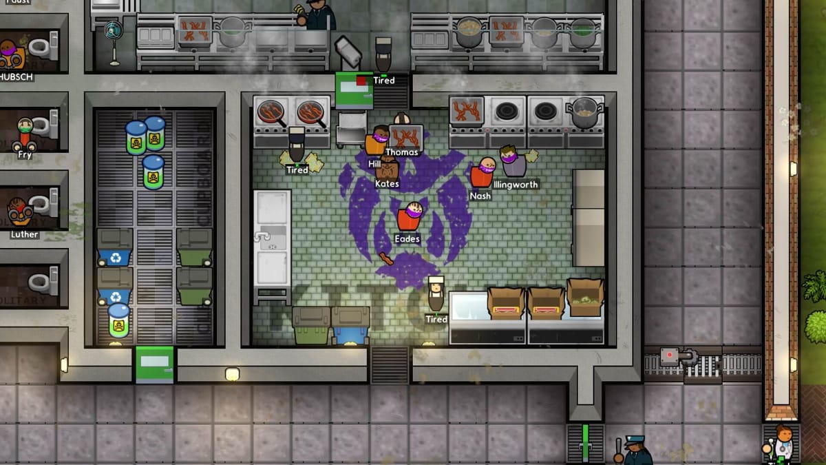 A gang fight breaking out in the new Prison Architect DLC