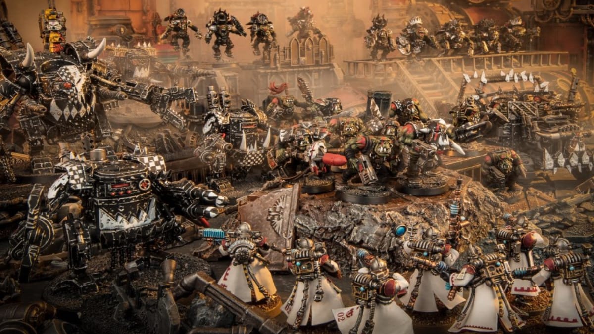 Two armies from Warhammer 40k ready to fight