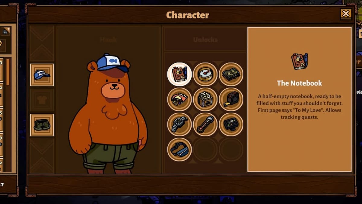 Bear and Breakfast Collectibles Guide, screenshot of character menu