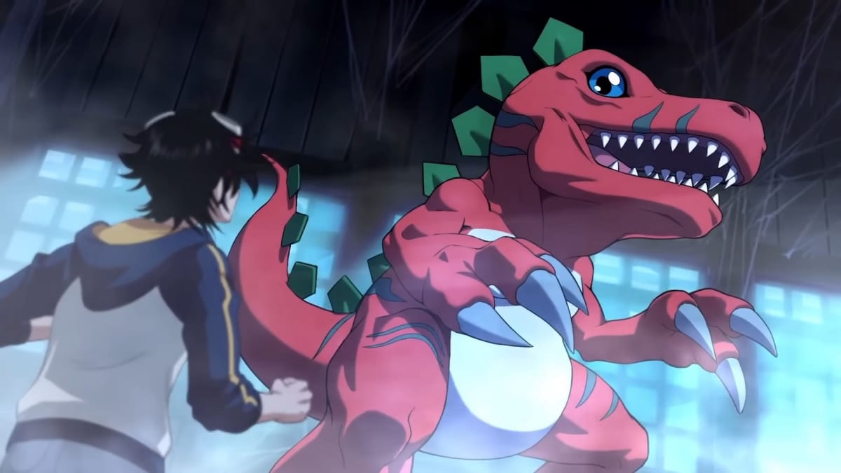 A Tyrannomon looking menacing in Digimon Survive