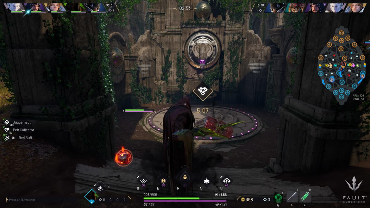 A player capturing a point in Fault: Elder Orb