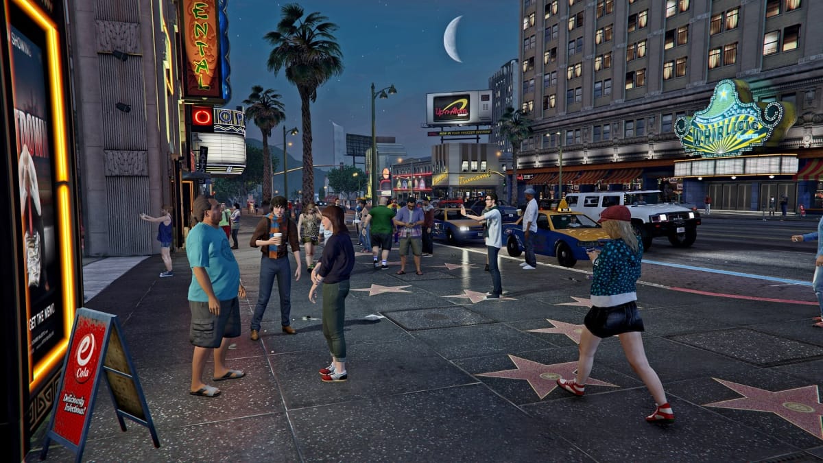 A busy street scene in GTA 5, which could look drastically different to Grand Theft Auto 6