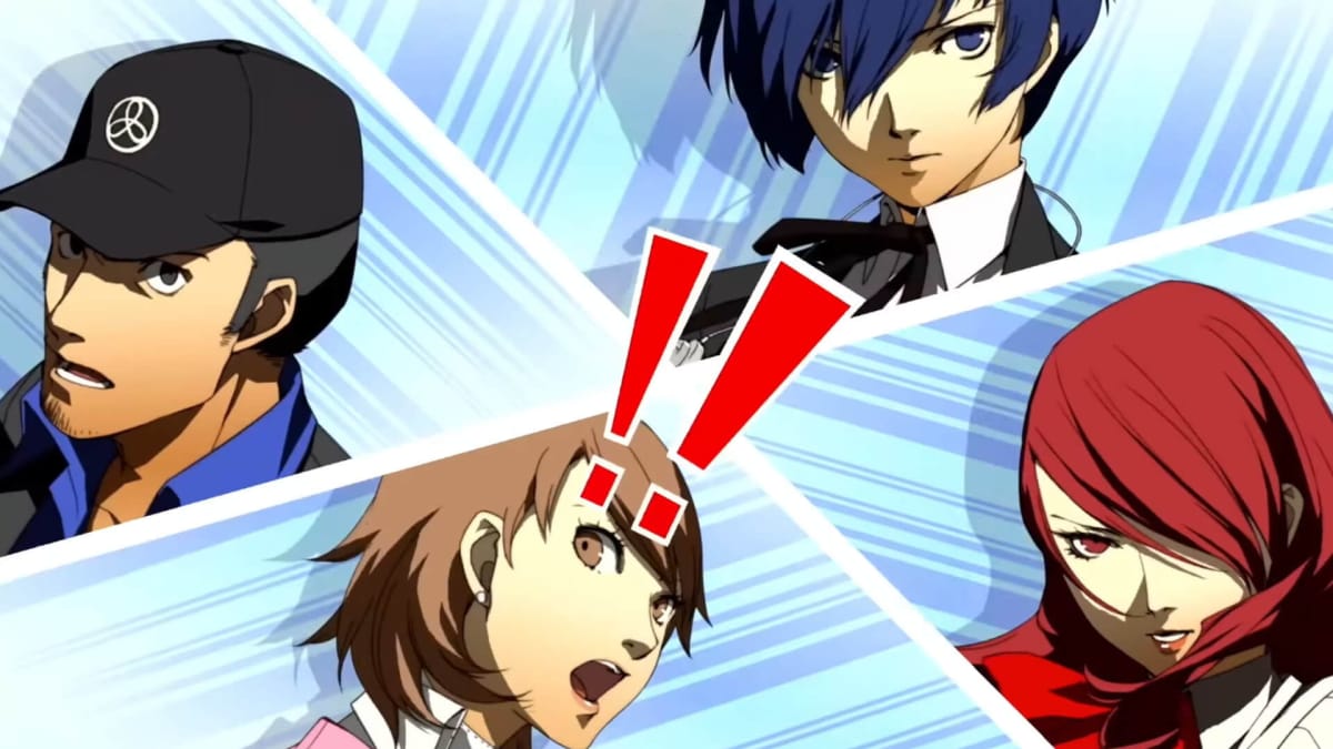 The protagonist, Yukari, Junpei, and Mitsuru performing an All-Out Attack in Persona 3