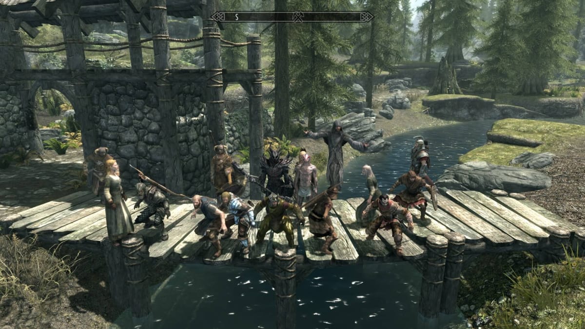 A group of players in the Skyrim co-op mod Skyrim Together Reborn