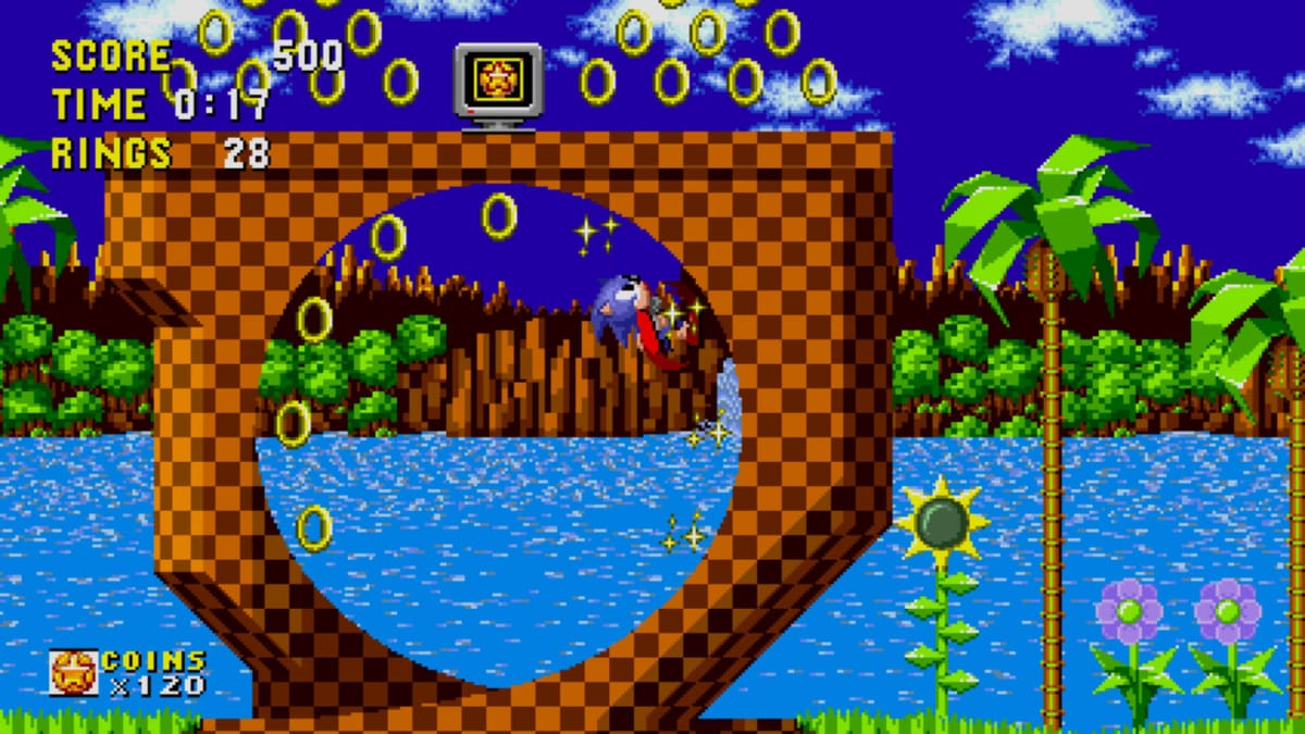 Sonic running around a loop-the-loop in Sonic Origins