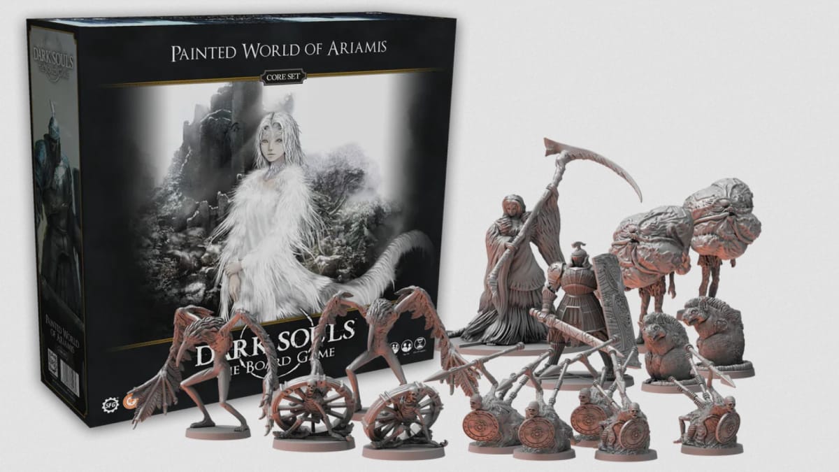 Dark Souls board game expansion promotional artwork featuring the painted world of ariamis