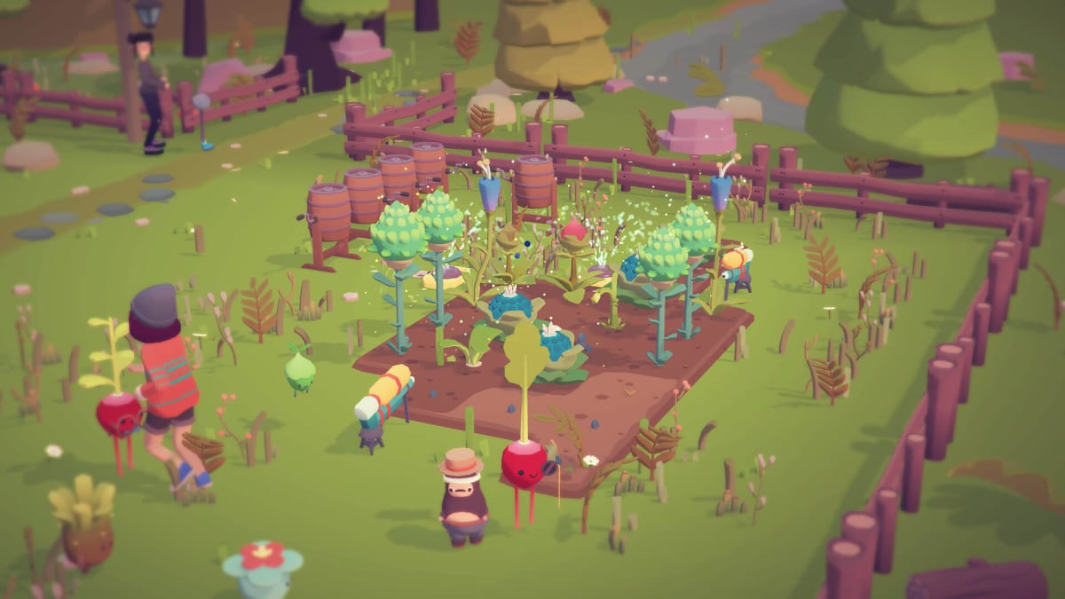 The player tending to a farm in Ooblets