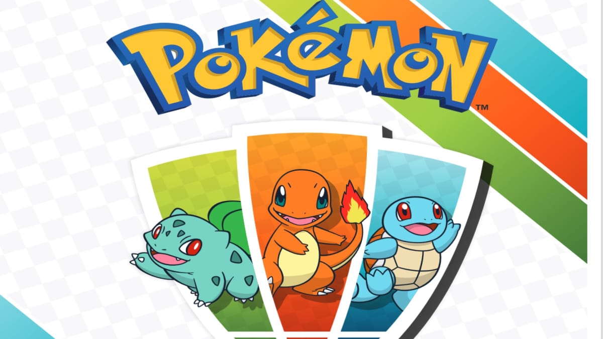 The Pokemon Logo with Bulbasaur, Charmander, and Squirtle below