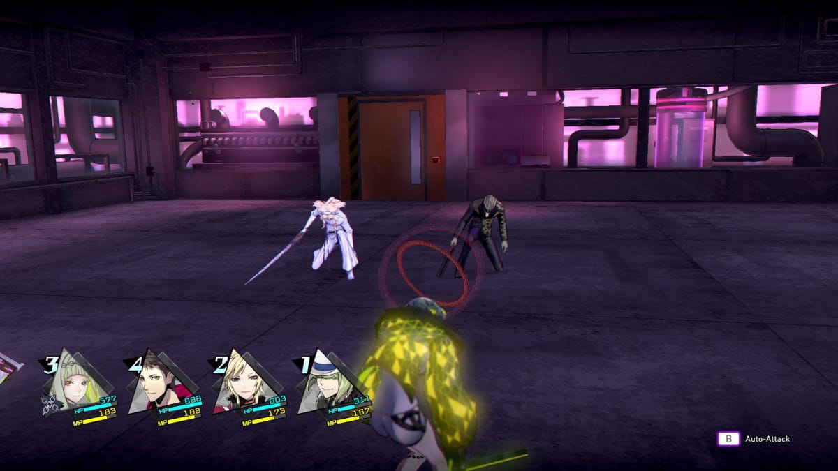 A screenshot of a battle scene in Soul Hackers 2