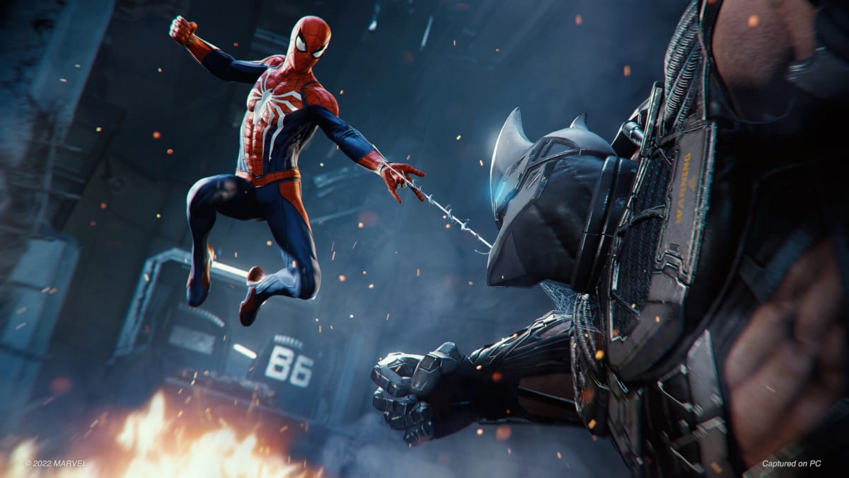 Spider-Man takes on Rhino in a scene from Marvel's Spider-Man