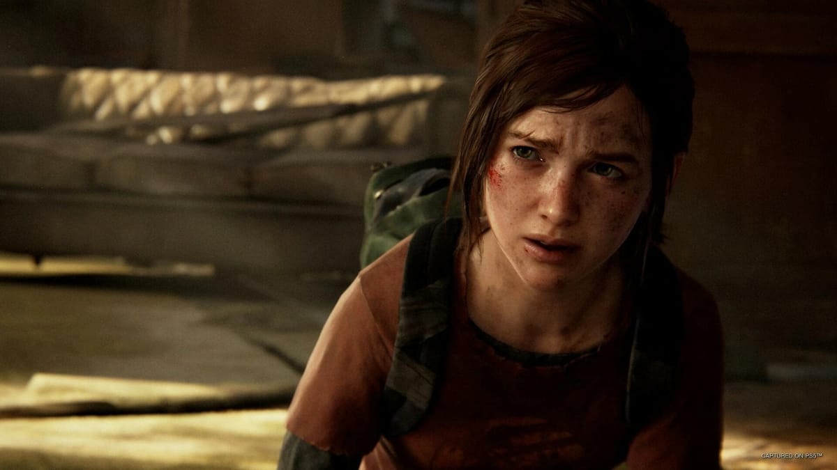 The last of us part 1 gameplay screenshot showing the main female lead character Ellie is facing the camera, look disheveled and perplexed. The Last of Us Part 1 accessibility features