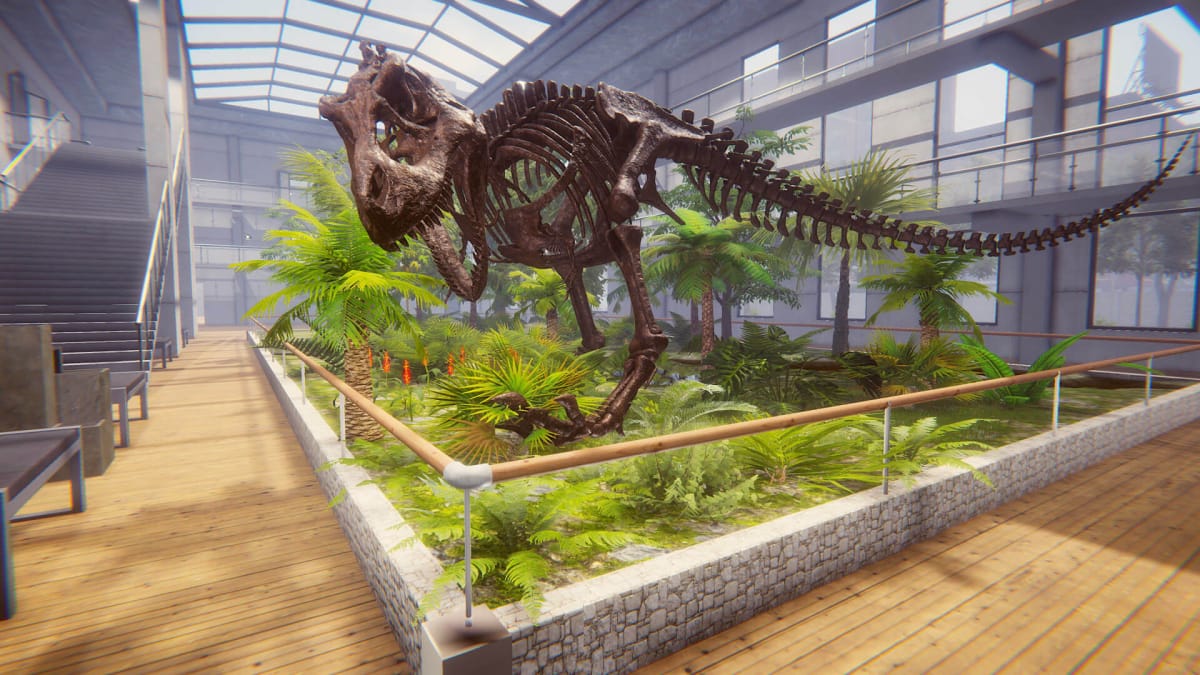 A T-Rex skeleton in the game Dinosaur Fossil Hunter, one of the games named in a new study suggesting gaming does paleontology dirty.