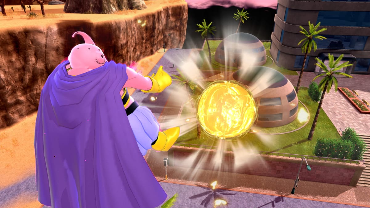 Majin Buu firing a giant fireball in Dragon Ball: The Breakers